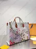 22ss Autumn OnTheGo Bag Flowers Gradient Nicolas Ghesquiere MM PM Totes Womens Designer Black Colorful Canvas Handbag Large capacity Shopper Purse On The Go M21233