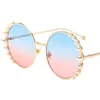 Sunglasses 2022 Luxury Elegant Round Pearl Fashion For Women Brand Designer Big Brown Shades Travel Beach Decorative Sun Glasses