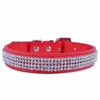 Moda diamante couro do plutônio trela do cão bling strass colar pet andando leva pequeno filhote de cachorro suprimentos para cães roxo rosa 06221699858