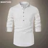 남자 긴 슬리브 티셔츠 클래식 헨리 칼라 티셔츠 2022 스프링 가을 남자 드레스 셔츠 캐주얼 티 (Casual Tees) 단색 남성 의류 t220808