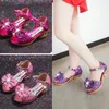 어린이 S 신발 여름 캐주얼 반짝이 인 Bowknot Spring High Heel Heel Girls Fashion Princess Dance Party Sandals 220525