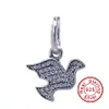 Dangle Dove Hope Sembolü ile Clear CZ% 100% 925 STERLING Gümüş Boncuklar Pandora Takılar Bilezik Otantik DIY Moda Jewelry300c