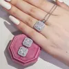 Orecchini Collana Colore argento rosa India Dubai Set di gioielli Taglio principessa Zircone con perno e ciondolo Regali di nozzeOrecchini