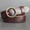 Kemerler Kadın Yüksek Kaliteli Katı Kalın Kalın Tahıl Deri Kemeri Moda Sıradan Yuvarlak Toka Basit Kot Kahverengi Elbise Sıska Vintage Belts