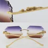 Whole Metal Leopard Series Diamond cut Lens Rimless Sunglasses Ornamental Glasses 18K Gold Brown Large Square Sun Glasses Man 5267936