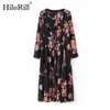 Vestidos Casuais Hilorill Floral Impressão Praia Longo Dress Boho Estilo Mulheres Split Bordado Retalhador de Laço Midi Party Vestidos de Fiesta