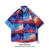 Men's Casual Shirts Oversize American Style 2022 Summer Street Bombing Fashion Color Contrast Printing Personalized Mens ShirtsMen's