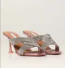 Verano 2022, sandalias para mujer, zapatos de tacón alto para mujer, zapatillas de cuero de Metal con adornos de cristal, zapatos para mujer, vestido para fiesta, boda