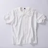 HOUZHOU White Shirt Kawaii Peter Pan Collar Preppy Style Blouses Woman Sweet Ruffle Short Sleeve Tops Summer Fashion 220629