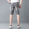 Shorts denim heren Koreaanse stretch slanke rechte buis borduurwerk zwart grijze 5-punts broek