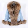 Manteau en fausse fourrure pour femme, veste chaude à doublure réelle, Denim, Streetwear d'hiver pour femme