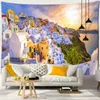 Tapisserie Château Village Coucher de soleil Tapis Tenture murale Fantasy City Landscape Hippi