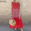 Women Polka Dot Long Sundress Autumn ZANZEA Vintage Pacthwork Dress Casual Cotton Shirt Vestidos Femme Tunic Robe Kaftan 220521