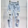 Getsing Woman Jeans denim jeans dames gescheurde jeans denim broek hoge taille gat denim enkel lengte broek vrijetijdspotloodpotent lj201103