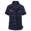 Casual shirts voor heren plus size m-6xl katoen borduurwerk mannen heren militair uniform stijl korte mouwen shirtsmen's