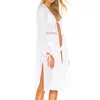 Sarongs Women Plus Size Summer Beach Wear Swim Suit Cover Up White Tunic Sexy Deep V-neck Self Belted Long Sleeve Dress Q947Sarongs