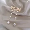 Dungle Chandelier Zarif Tassel Bow Pearl Küpeler Lüks Bowknot Kore Moda Damlası Küpe Partisi Kızın Sıradışı Kealtydangle Odet