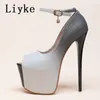 Liyke Fashion Catwalk 쇼 여성 슬링 백 펌프 뮬 플랫폼 슈퍼 하이힐 17cm 섹시한 Peep 발가락 여자 신발 검은 녹색 220517