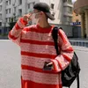 Men's Sweaters Contrast Stripe Knitted Sweater Winter 3 Color Men Pullover Red Striped Oversized Couple Fashion Hole PulloverMen's Olga22