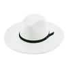 Шляпы беретов для женщин федора Женская шляпа Большой Брим 9,5 см твердотельный пояс