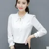 Kvinnors blusar Skjortor 2022 Spring Elegant Bow Solid Fashion Collar Chiffon Casual Shirt Women Långärmad kontorsbotten Topp Q204