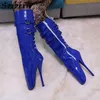 Sorbern Blue Patent Ballet Boots Knee High Lace Up Bdsm Zapatos Stilettos unisex Ciertos de encaje trasero Multi Colors