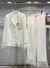 Women's Two Piece Pants STREET Est 2022 Designer Runway Suit Set Women's Diamonds Beaded Feather Tassels Embellished Blouse Shirt SuitWo
