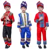 무대 착용 어린이 중국어 고대 몽족 미아오 의상 소년 인쇄 민속 Hanfu 드레스 의류 세트 전통 축제 공연 WearStage