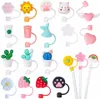 1pc cartoon silicone straw tips شرب الغبار غطاء Splash Placks Cover Creative Cup Accessories 6-8mm أدوات ختم القش