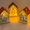 小さな木製の家のクリスマス装飾照明付きミニ飾り輝く木のペンダントキッズギフトY201020