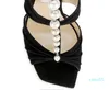 Sandales d'été en Satin de marque de luxe pour femmes, chaussures à talons hauts ornés de perles, escarpins à bout ouvert, blanc et noir, EU35-43