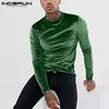 Camisetas para hombre, camiseta de otoño 2022 para hombre, camiseta de terciopelo con cuello redondo de manga larga de Color sólido, Tops, ropa de calle, Camisetas informales acogedoras INCERUN S-