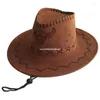 Boinas de chapéu de cowboy vintage com o padrão de bote de cabeça ocidental estilo grande chapéus fedora feltro jazz ampla curva dropshipberets