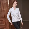 Camicette da donna Camicie Tessuto di alta qualità Manica lunga Primavera Autunno Elegante blusa con scollo a V Camicetta formale OL Stili Donna Top AbbigliamentoDonna