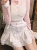 Hiver rose Kawaii Lolita gilet femmes dentelle japonais décontracté doux mignon réservoirs arc chaud princesse Camisole Style coréen vêtements 220331