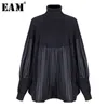 EAM Pelated Split Big Size Knitting Sweater Loose Fit Turtleneck Långärmad kvinnor Pullovers Fashion Spring 1M877 201222