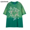 T-shirt surdimensionné Punk en détresse Streetwear Heart Print Tie Dye Gothique T-shirt Hip Hop Vintage Chemises Lâches Été Casual TShirt 220622