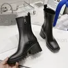 럭셔리 디자이너 여성 레인 플랫폼 부츠 패션 PVC 비 슬립 장비 여자 발목 발목 botas mujer chunky heel 고무 첼시 부츠 Ladiestop