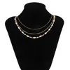 Colliers de perles de riz colorées de personnalité de mode connectés collier de perles d'imitation bohème hommes chaîne de perles de boule en métal trois couches bijouxchok