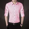 メンズカジュアルシャツメンズファッションナイスメンスプリングシャツスリムフィット格子縞の長袖コットンドレスボタンマンビジネスワークウェア