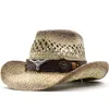 Chapeau de Cowboy occidental pour femmes et hommes, en paille naturelle, tissé à la main, en feutre décoratif, pour plage, bord de mer, Camping, mode Jazz