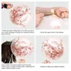 Rose Gold Confetti Latex Balloons with Rose Gold Ribbon for Birthday Party Wedding Bridal Shower Decorations Supplies MJ0751