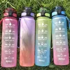 1000ml Gradient Leakproof Fast Flow Trendy Water Bottle With Time Marker and Removable Strainer to Remind You Drink More 32oz