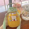 Cute Girls Water Bottle with Stickers Straw Big Belly Cup 1300ml Sports for Jug Children Female Kettle Strap