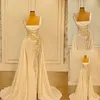 Robe de bal en satin de soie ivoire plis robes de soirée sirène sans bretelles balayage train robes d'occasion spéciale
