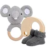 3pcs/set baby rattle rabbit hand crochet shoes 세트 0-12 개월 동안 태어난 나무 동물 teether 장난감 아기 출생 선물 세트 220714