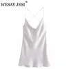 Wesay Jesi Summer Dres White Tylna Back Cross Suspender Vneck Backless Backless Sexy Female Mini ES 220615