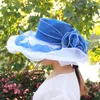 Women Kentucky Derby Hats Summer Outdoor Beach Hat Organza Flower Wide Brim Sun Hats Female Dress Cap