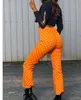 여자 바지 여자 카프리스 레이디 플레어 레깅스 클래식 하이 허리 격자 무늬 프린트 슬림 핏 가을 2022 패션 레트로 캐주얼 간결