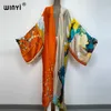 Kimonos Verano Kadın Sukienka Baskı Uzun Kollu Hırka Kadın Bluz Gevşek Plaj Kapak Boho Elbise Partisi Kaftan 220507